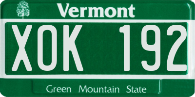 VT license plate XOK192