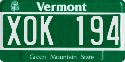 VT license plate XOK194