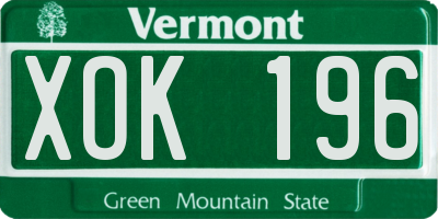 VT license plate XOK196