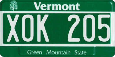 VT license plate XOK205