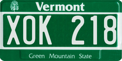 VT license plate XOK218
