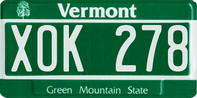 VT license plate XOK278