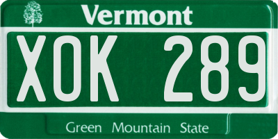 VT license plate XOK289