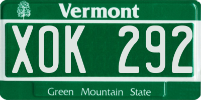 VT license plate XOK292