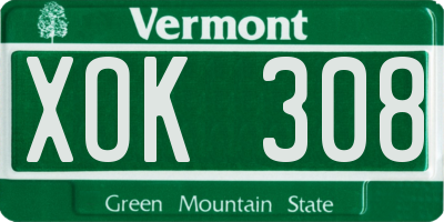 VT license plate XOK308