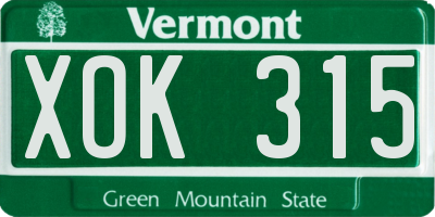 VT license plate XOK315