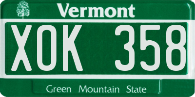 VT license plate XOK358