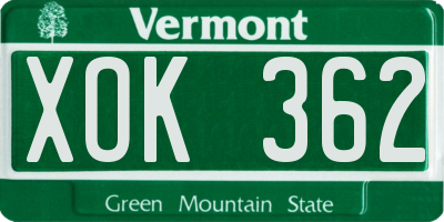 VT license plate XOK362