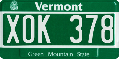 VT license plate XOK378