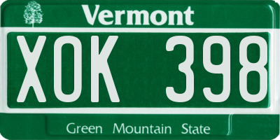 VT license plate XOK398
