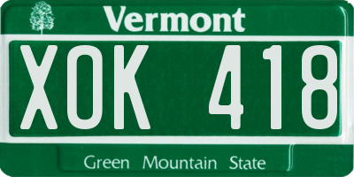VT license plate XOK418