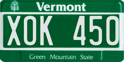 VT license plate XOK450