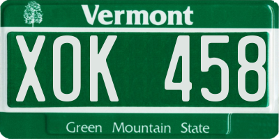 VT license plate XOK458