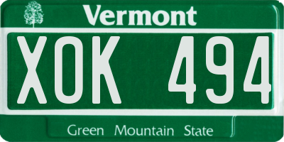 VT license plate XOK494