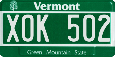 VT license plate XOK502