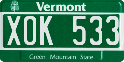 VT license plate XOK533