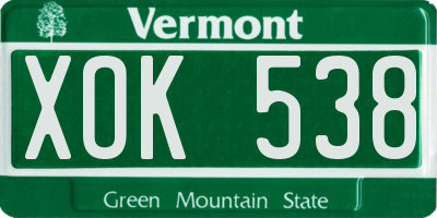 VT license plate XOK538