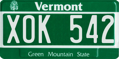 VT license plate XOK542