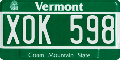 VT license plate XOK598