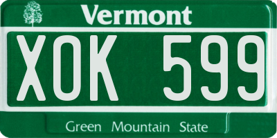 VT license plate XOK599