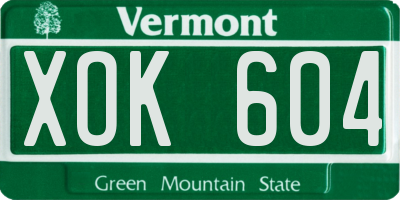 VT license plate XOK604