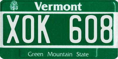 VT license plate XOK608