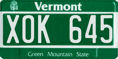 VT license plate XOK645