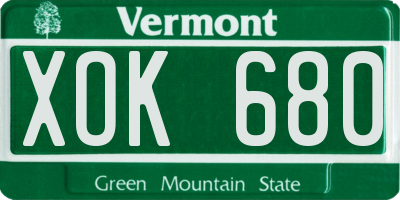 VT license plate XOK680