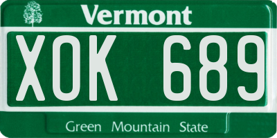 VT license plate XOK689