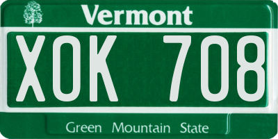 VT license plate XOK708