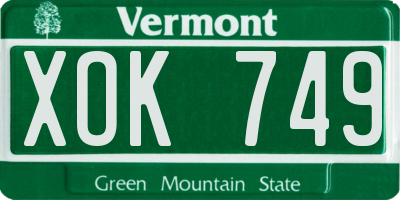 VT license plate XOK749