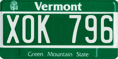 VT license plate XOK796