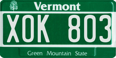VT license plate XOK803