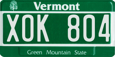 VT license plate XOK804