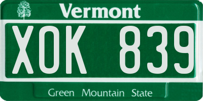 VT license plate XOK839