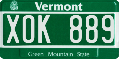 VT license plate XOK889