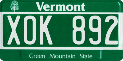 VT license plate XOK892