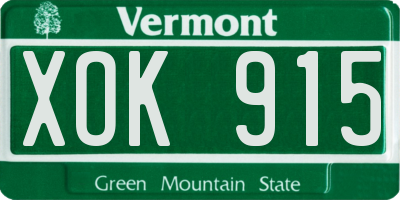 VT license plate XOK915