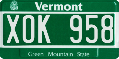 VT license plate XOK958