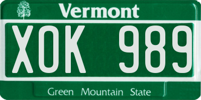 VT license plate XOK989