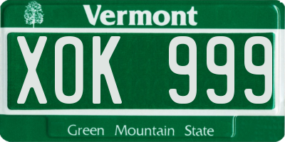 VT license plate XOK999