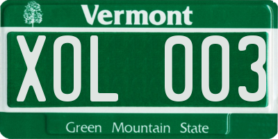 VT license plate XOL003