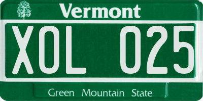 VT license plate XOL025