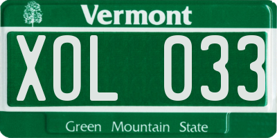 VT license plate XOL033