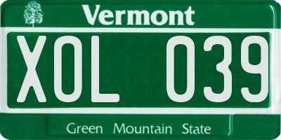 VT license plate XOL039