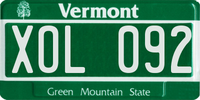 VT license plate XOL092