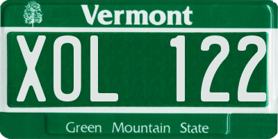 VT license plate XOL122