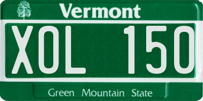 VT license plate XOL150