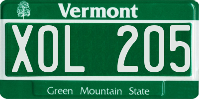 VT license plate XOL205
