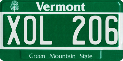 VT license plate XOL206